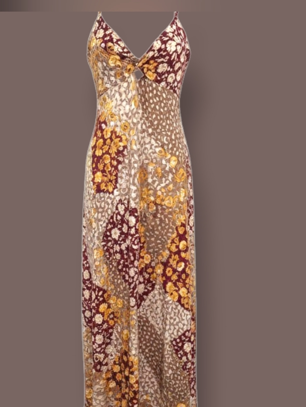 Wallflower Burgundy and Mustard Floral Patchwork Maxi Dress